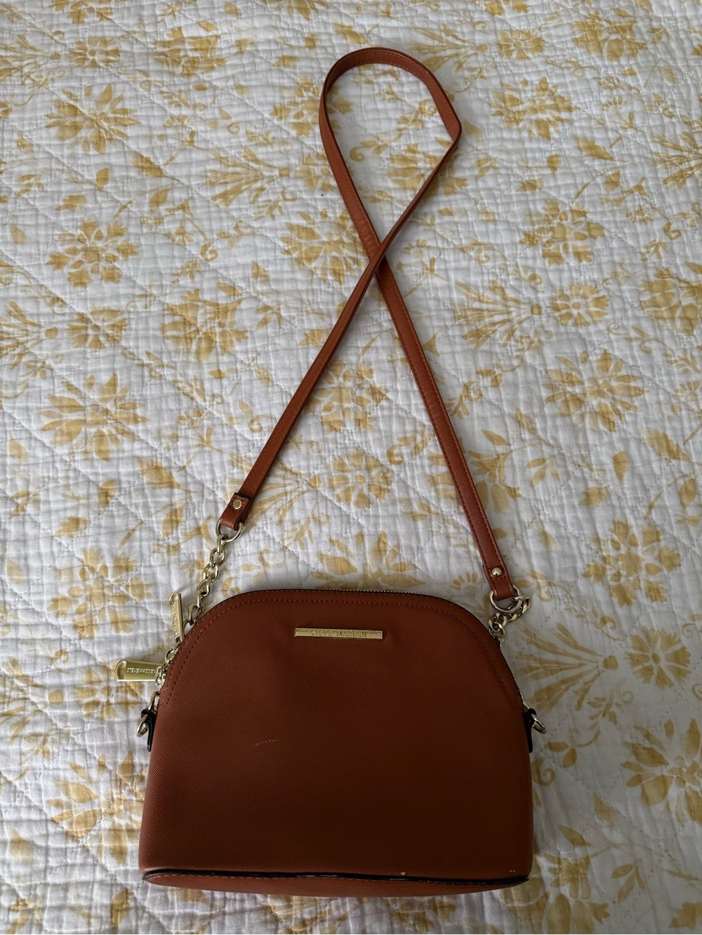 Steve Madden Brown Dome Crossbody with Gold Hardware